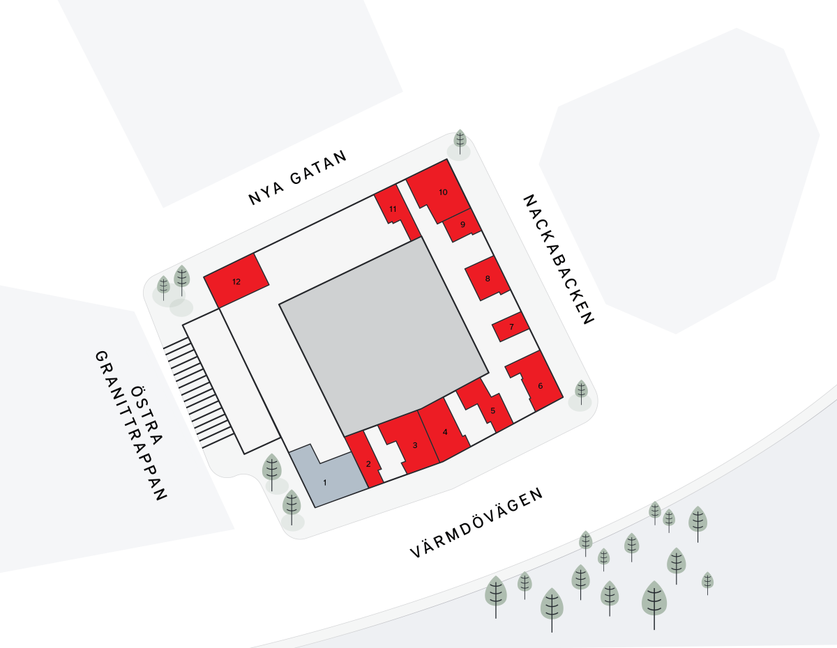 Översiktskarta på vilka lokaler som är lediga respektive uthyrda..
