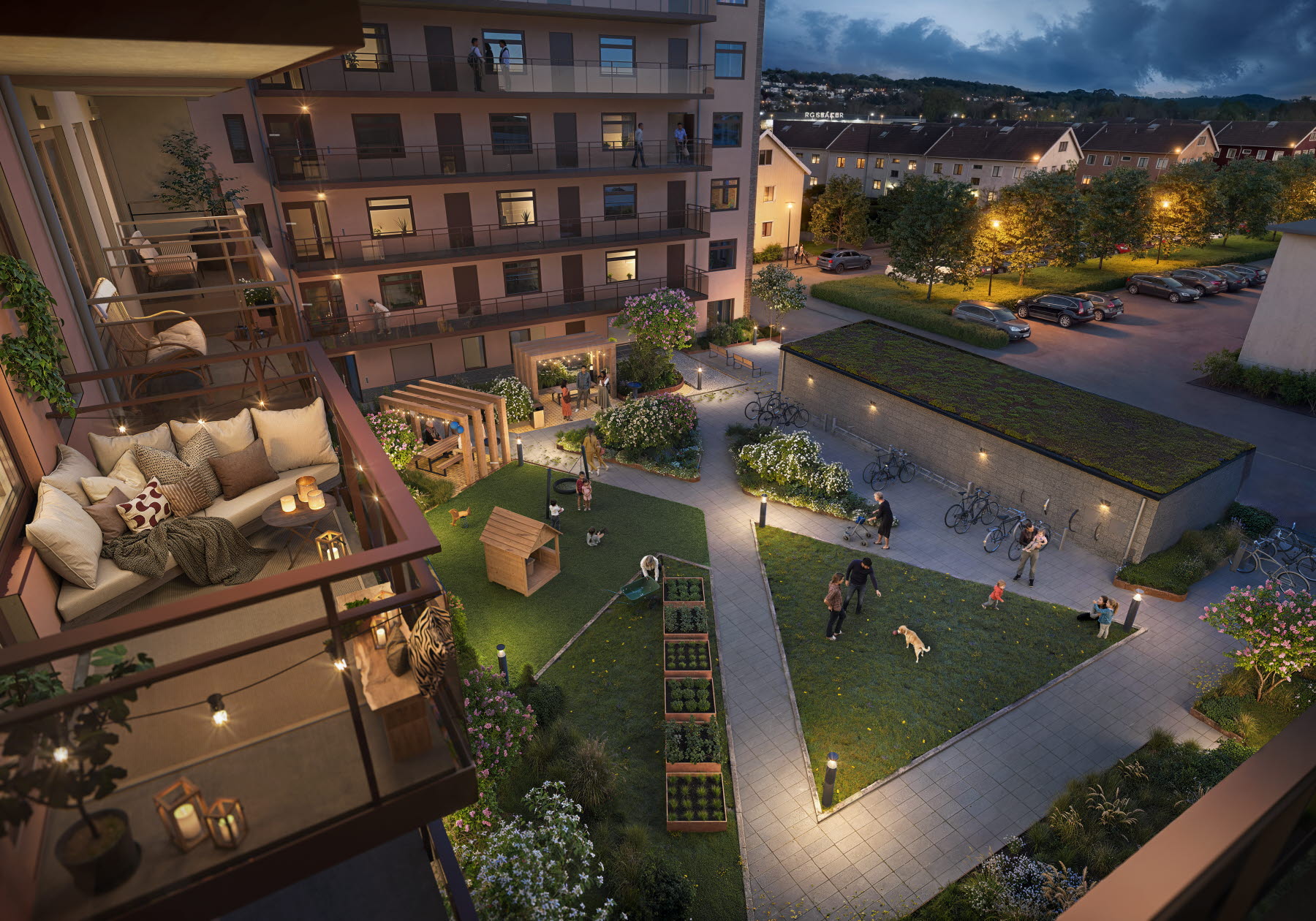 innnergård och balkong